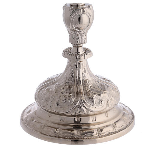 Baroque decorated chalice, ciborium and paten of silver-plated brass, floral pattern 4