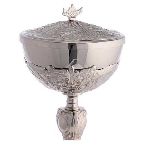 Baroque decorated chalice, ciborium and paten of silver-plated brass, floral pattern 6