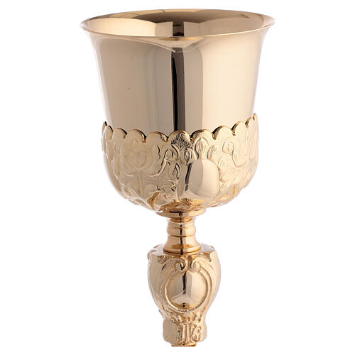 Chalice with paten and ciborium of gold plated brass, Baroque floral pattern 3