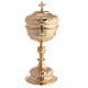 Chalice with paten and ciborium of gold plated brass, Baroque floral pattern s5