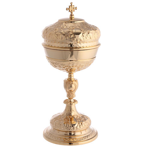Chalice with paten and pyx in gilded brass with baroque floral decoration 5