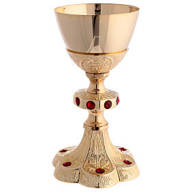 Chalice pyx paten decorations red stones gilded brass