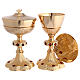 Chalice pyx paten decorations red stones gilded brass s1