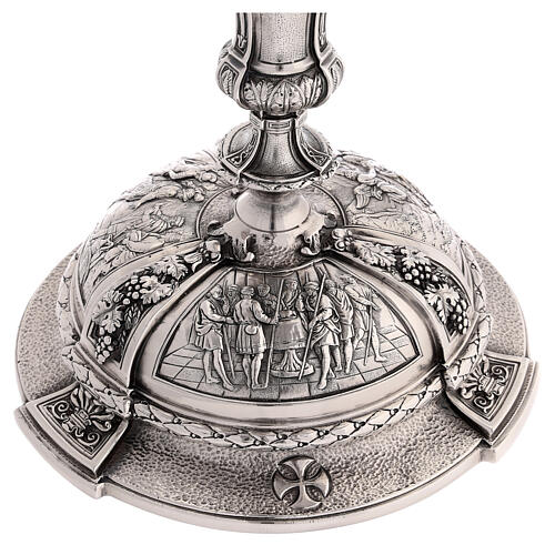 Cast chalice 33 cm silvered two-tone relief scenes 5