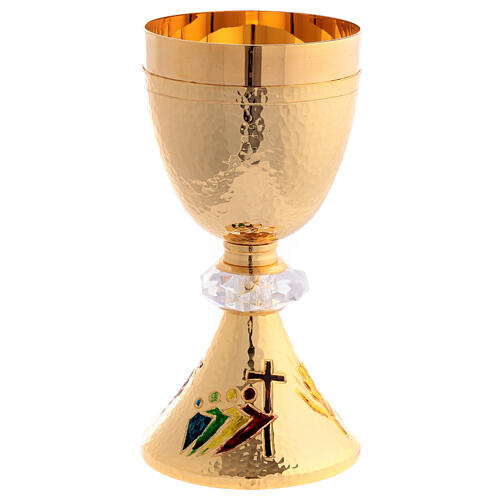 Jubilee chalice with case, Pilgrims of Hope, gold plated brass and crystal 1