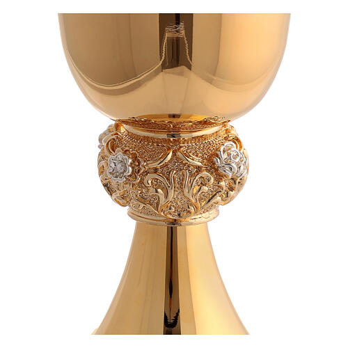 Set calice pisside nodo sfera rose argentate ottone dorato 3