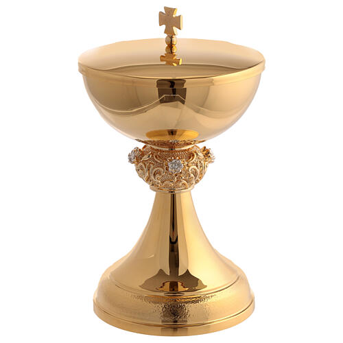 Set calice pisside nodo sfera rose argentate ottone dorato 4