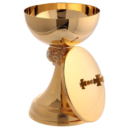 Chalice ciborium with knot silver roses golden brass 5