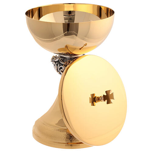 Set cáliz copón nudo plateado rosas doradas latón dorado 24k 5