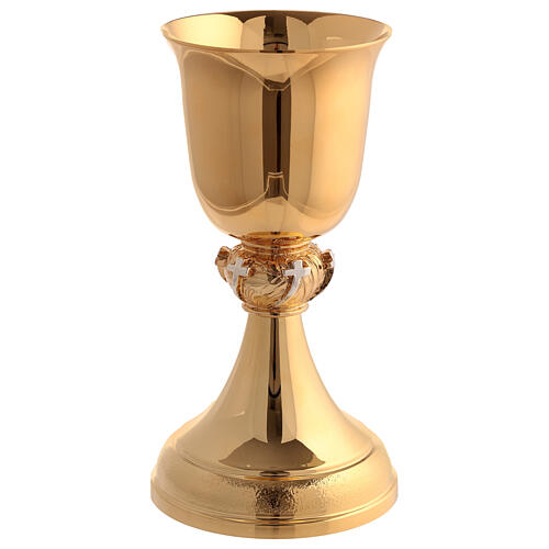 Cáliz copón nudo cruces plateadas latón dorado 2
