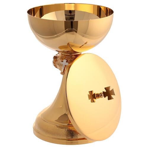 Cáliz copón nudo cruces plateadas latón dorado 5