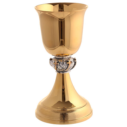 Chalice and ciborium with golden crosses on silver nodes, gold plated brass 2