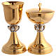 Chalice and ciborium with golden crosses on silver nodes, gold plated brass s1