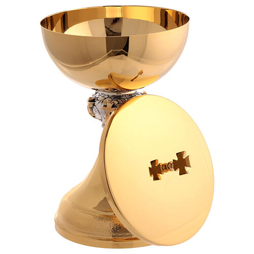 Conjunto cálice píxide nó esfera bicolor cruzes latão dourado 5