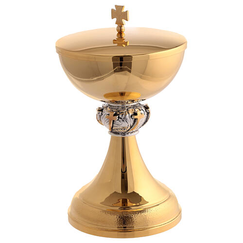 Set chalice ciborium with knot sphere two-tone crosses golden brass 3