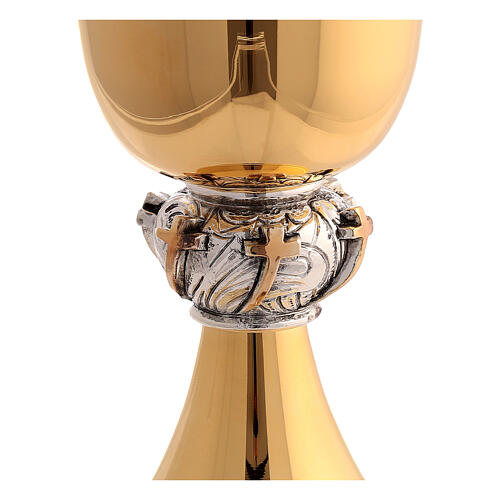 Set chalice ciborium with knot sphere two-tone crosses golden brass 4