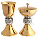 Chalice and ciborium set, embossed Last Supper, gold plated brass with silver node s1