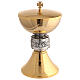 Chalice and ciborium set, embossed Last Supper, gold plated brass with silver node s4