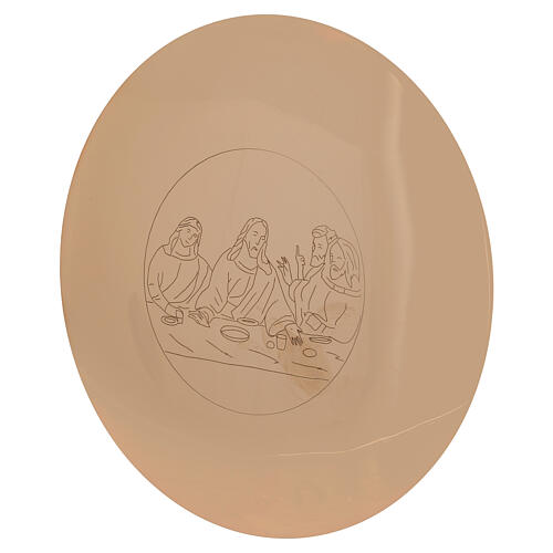 Paten with Last Supper engraving, gold plated brass, 5.5 in 1