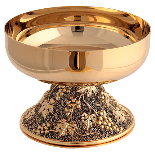 Low ciborium with vine pattern, 24K gold plated brass, 5.5 in 3