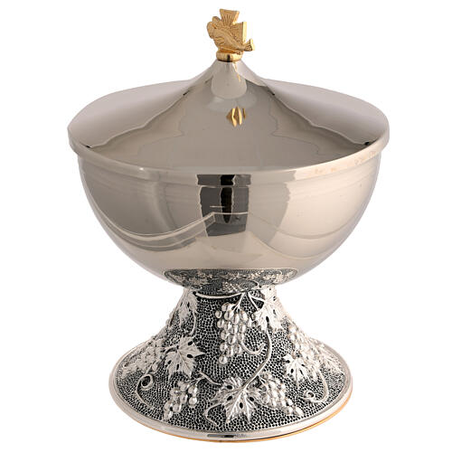 Ciborium two types silvered brass vines grapes relief 14 cm 1
