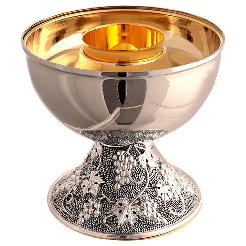 Ciborium two types silvered brass vines grapes relief 14 cm 3