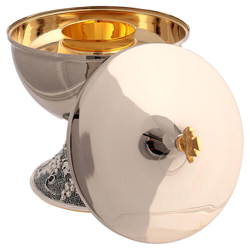 Ciborium two types silvered brass vines grapes relief 14 cm 4