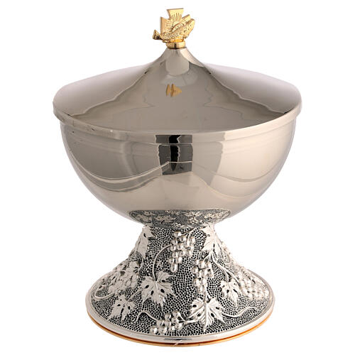 Ciborium two types silvered brass vines grapes relief 14 cm 5