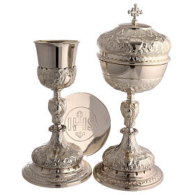 Chalice, ciborium and paten of gold plated brass