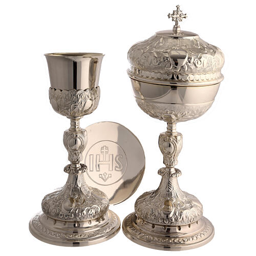 Chalice, ciborium and paten of gold plated brass 1