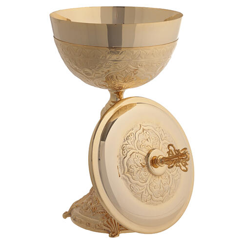 Kielich puszka patena mosiądz pozłacany rzeźbiony 4