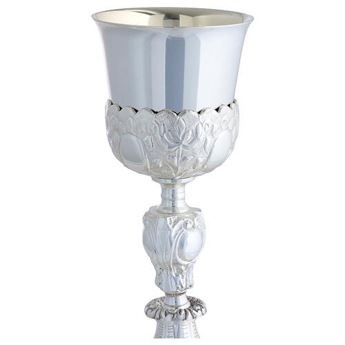 Calice pisside patena ottone argentato barocco motivi floreali 3