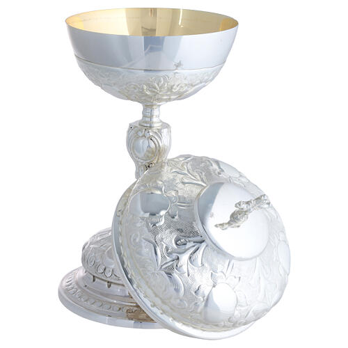 Calice pisside patena ottone argentato barocco motivi floreali 6