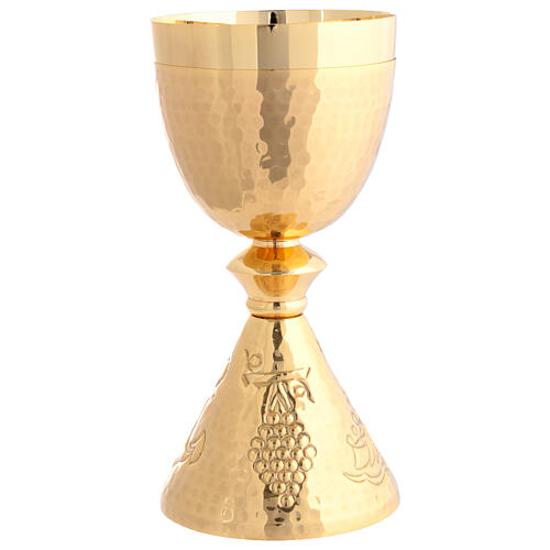 Jubilee chalice and paten, gold-plated brass, Eucharistic symbols, embossed finish 4