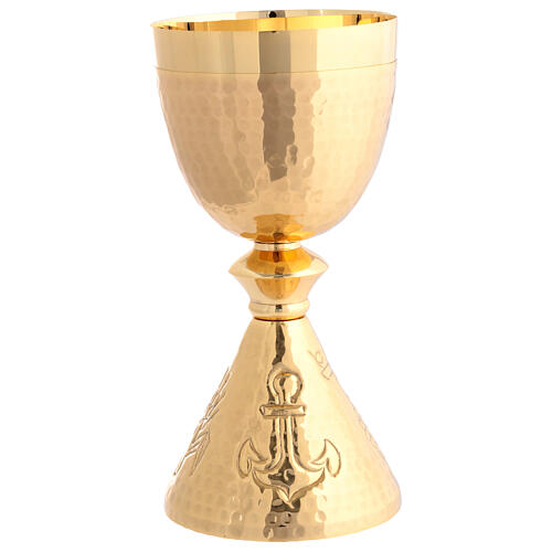 Jubilee chalice and paten, gold-plated brass, Eucharistic symbols, embossed finish 6
