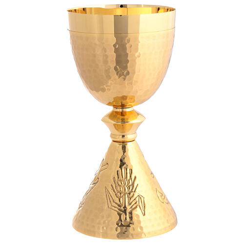 Calice et patène Jubilé laiton doré symboles eucharistie finition ciselée 5