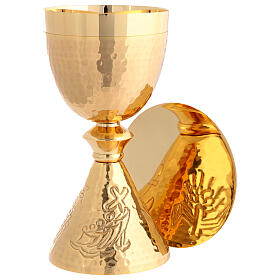 Kielich i patena Jubileusz 2025, mosiądz pozłacany, symbole Eucharystii grawerowane wykończenie