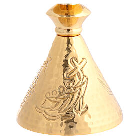 Jubilee Chalice and Paten in golden brass with Eucharistic symbols and chiseled finish