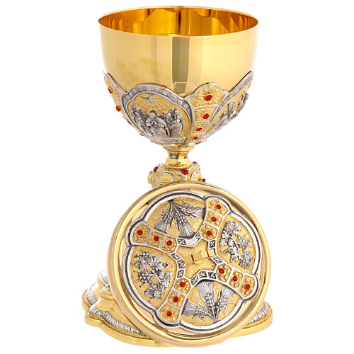 Kelch und Ziborium mit Darstellungen aus dem Leben Jesu aus vergoldetem Messing 16