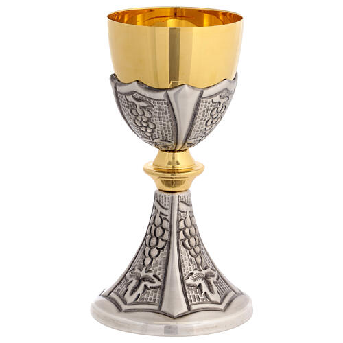 Chalice and ciborium with grape cluster embellishments in gilded brass 2