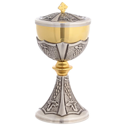 Chalice and ciborium with grape cluster embellishments in gilded brass 5
