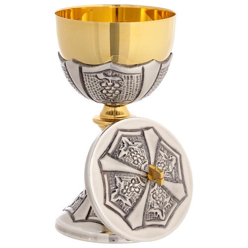 Chalice and ciborium with grape cluster embellishments in gilded brass 6