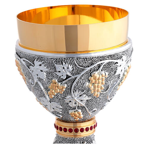 Two-tone chalice and ciborium with red stone node and dotted Base with grape clusters 3