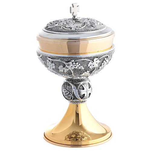 Bicolour chalice and ciborium with dotted base, grape design and wheat ear node 4
