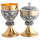 Two-tone chalice and ciborium with grape design, node with fish and Chi-Rho pattern s1