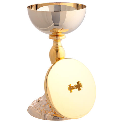 Kelch und Ziborium aus Messing, 24 Karat vergoldet, mit floralen Ornamenten an der Basis – 25 cm 7