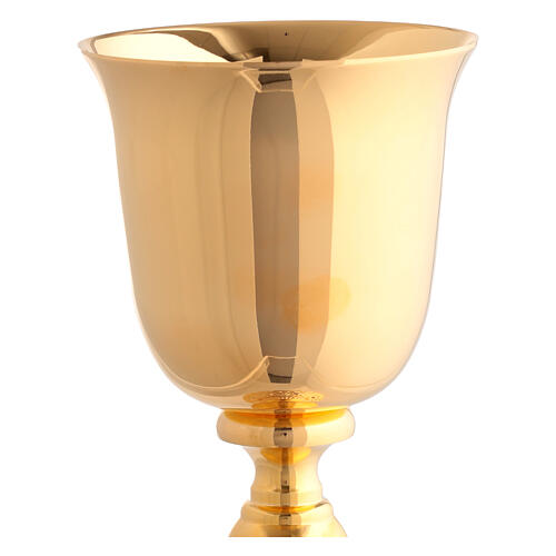 Chalice and ciborium of 24k gold plated brass with floral scrolls on the base,10 in 3