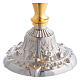 Bicoloured brass chalice and ciborium with embossed base scrolls s6