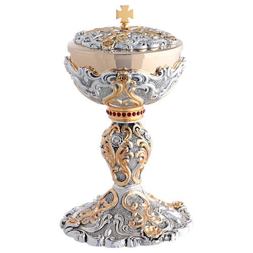 Bicolor Chalice and Ciborium with Floral Scrolls and Red Stones Knot 4