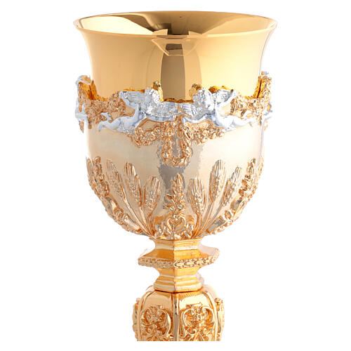 Kelch und Ziborium, 24 Karat vergoldet, mit versilberten Engeln und Getreideähren im Barockstil 3